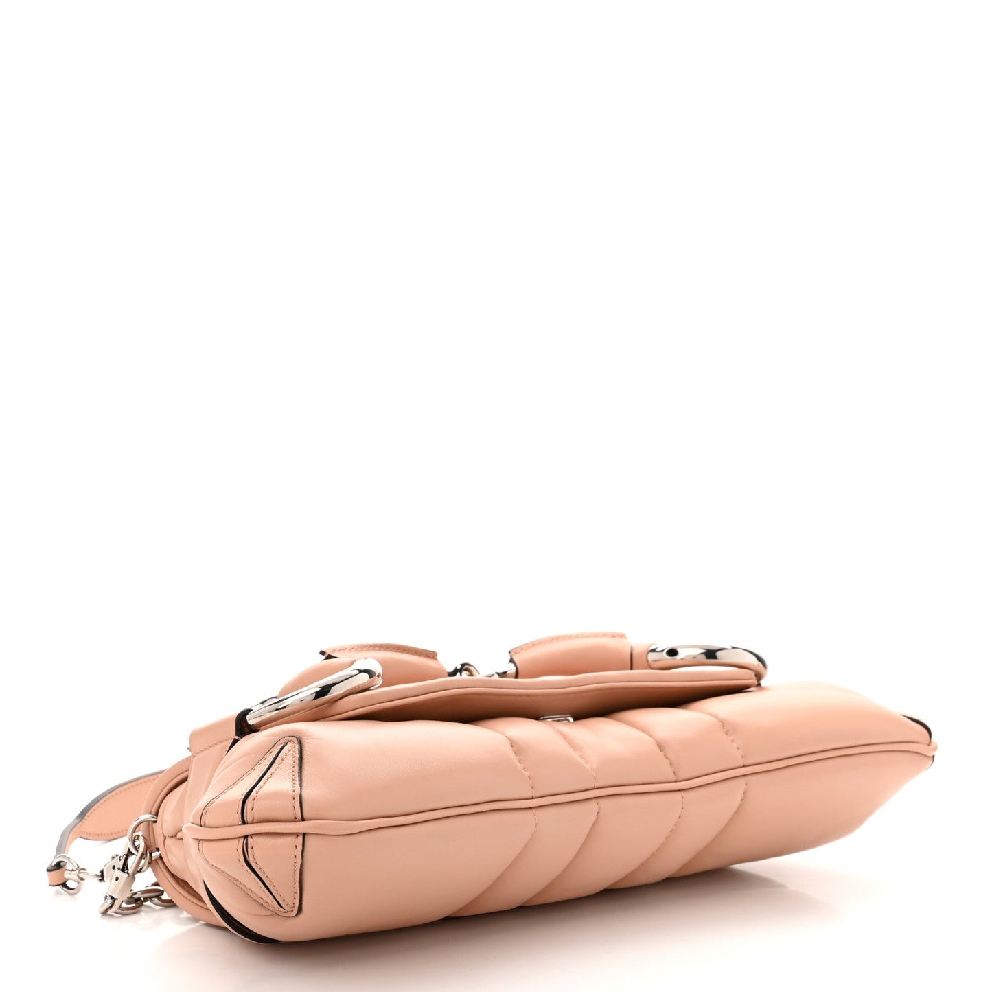 Gucci Nappa Vertical Matelasse Medium Maxi Horsebit Chain Shoulder Bag Rose Beige