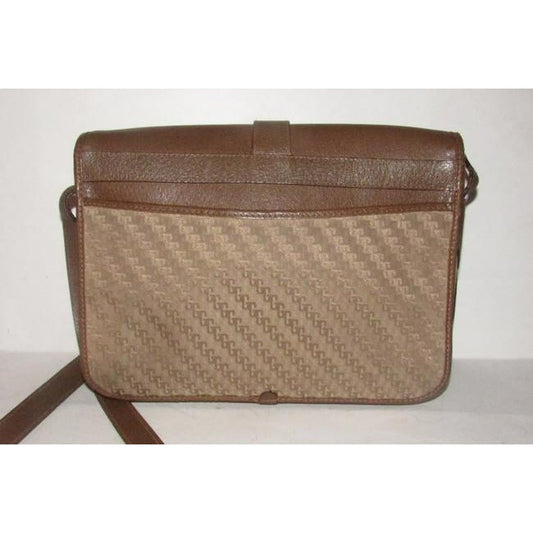 Gucci Vintage Beige Square G Logo Print Canvas And Brown Leather