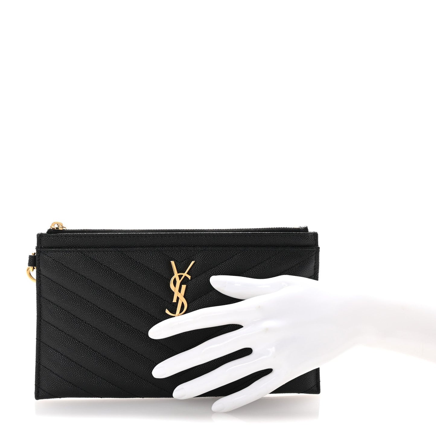 Saint Laurent Grain De Poudre Chevron Monogram Large Bill Pouch Black