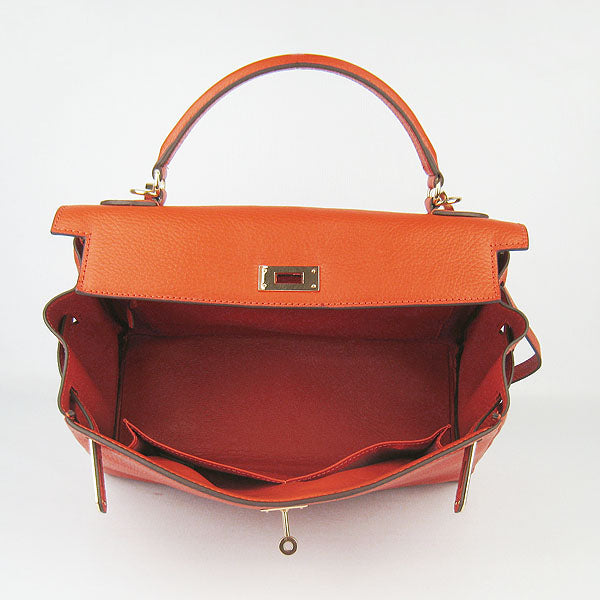 Luxury Hermes Kelly 32cm Togo Leather 6108 Orange Golden