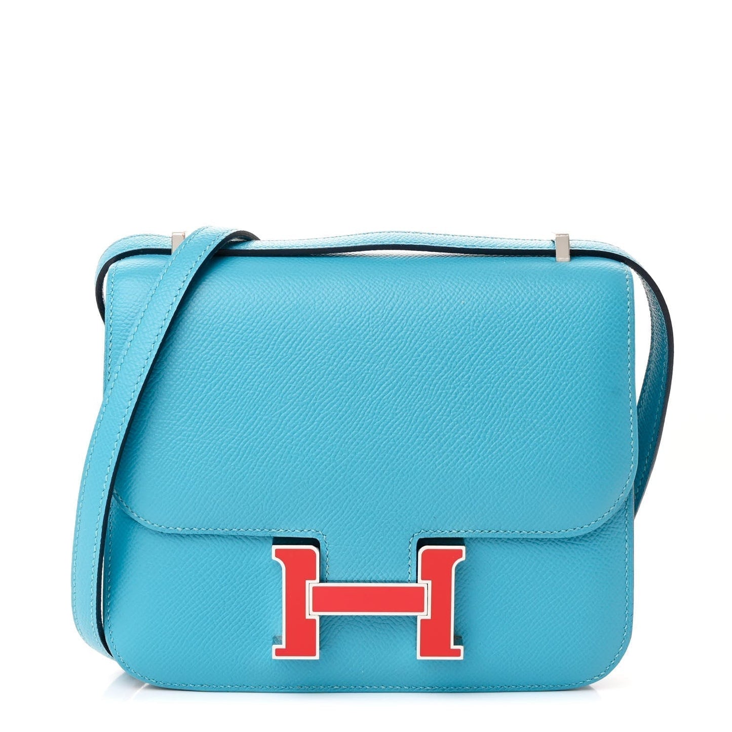 Hermes Epsom Enamel Constance 18 Bleu Du Nord Rouge de Coeur