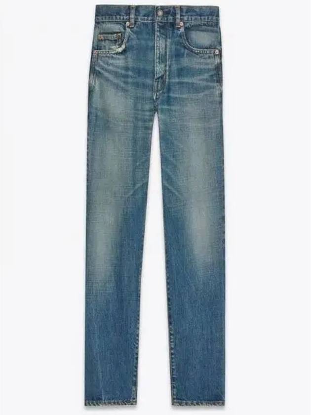Luxury Saint Laurent Trending 2025 Logo Patch High Waist Jeans Blue
