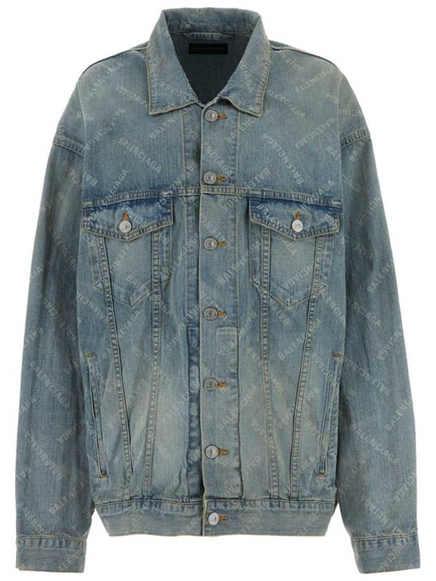 Luxury Balenciaga Trending 2026 Logo Print Denim Jacket Blue
