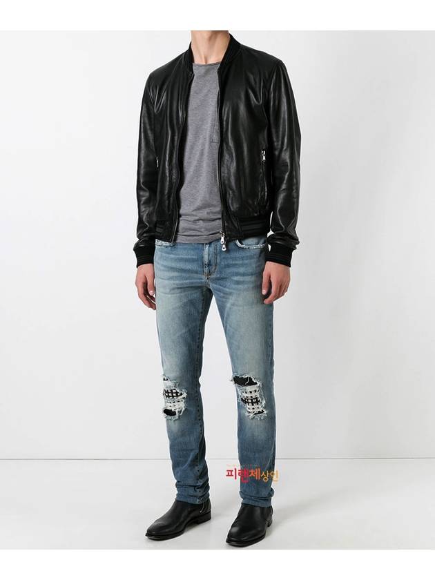 Luxury Saint Laurent Trending 2025 Men's Leather Stud Washed Jeans Blue