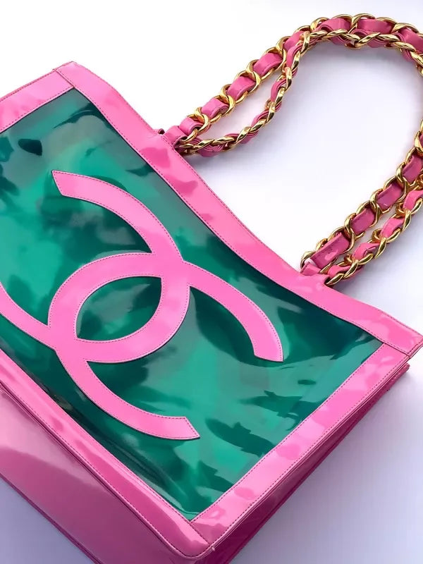 Chanel 1995  Barbie Pink Patent PVC Chunky Chain Tote Bag