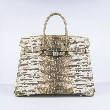 Hermes Birkin 30cm Lizard Pattern Handbag 6088 Beige/ Silver