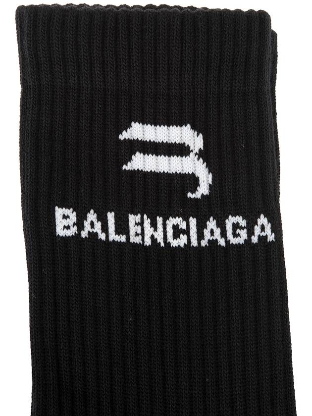 Luxury Balenciaga Trending 2026 Logo Ribbed Cotton Socks Black