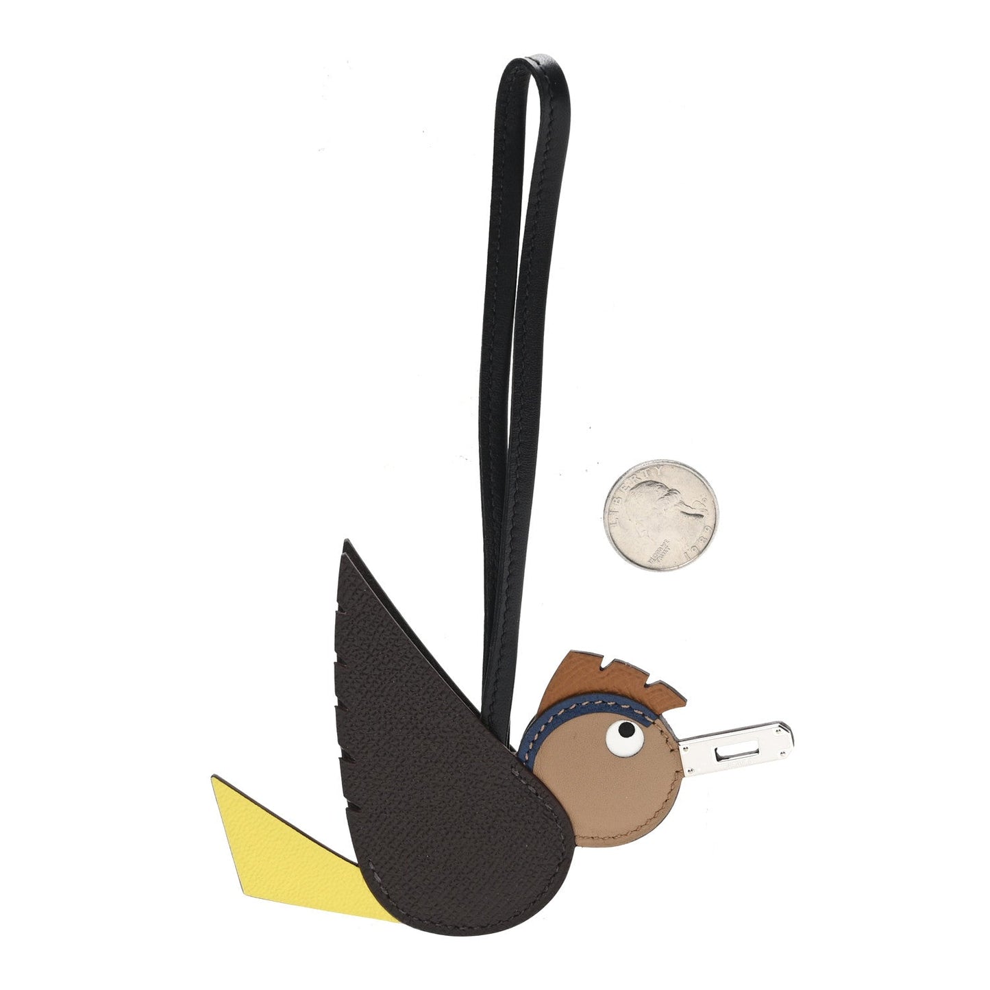 Hermes Epsom Swift Chevre Mysore Birdy Bag Charm Jaune Ambre Black Biscuit