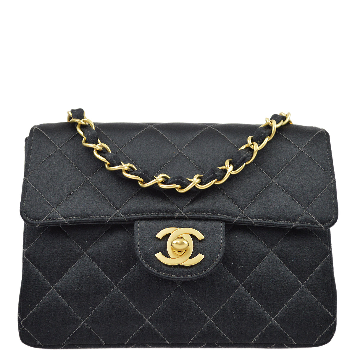 Chanel Black Satin Mini Classic Square Flap Shoulder Bag 17