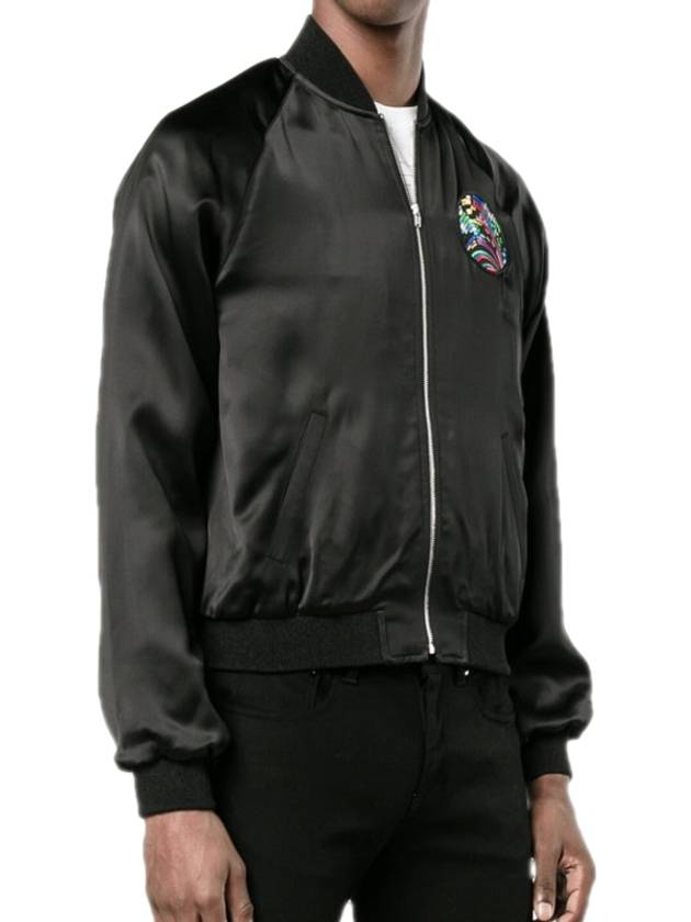 Luxury Saint Laurent Trending 2025 Shark Patch Satin Bomber Jacket Black