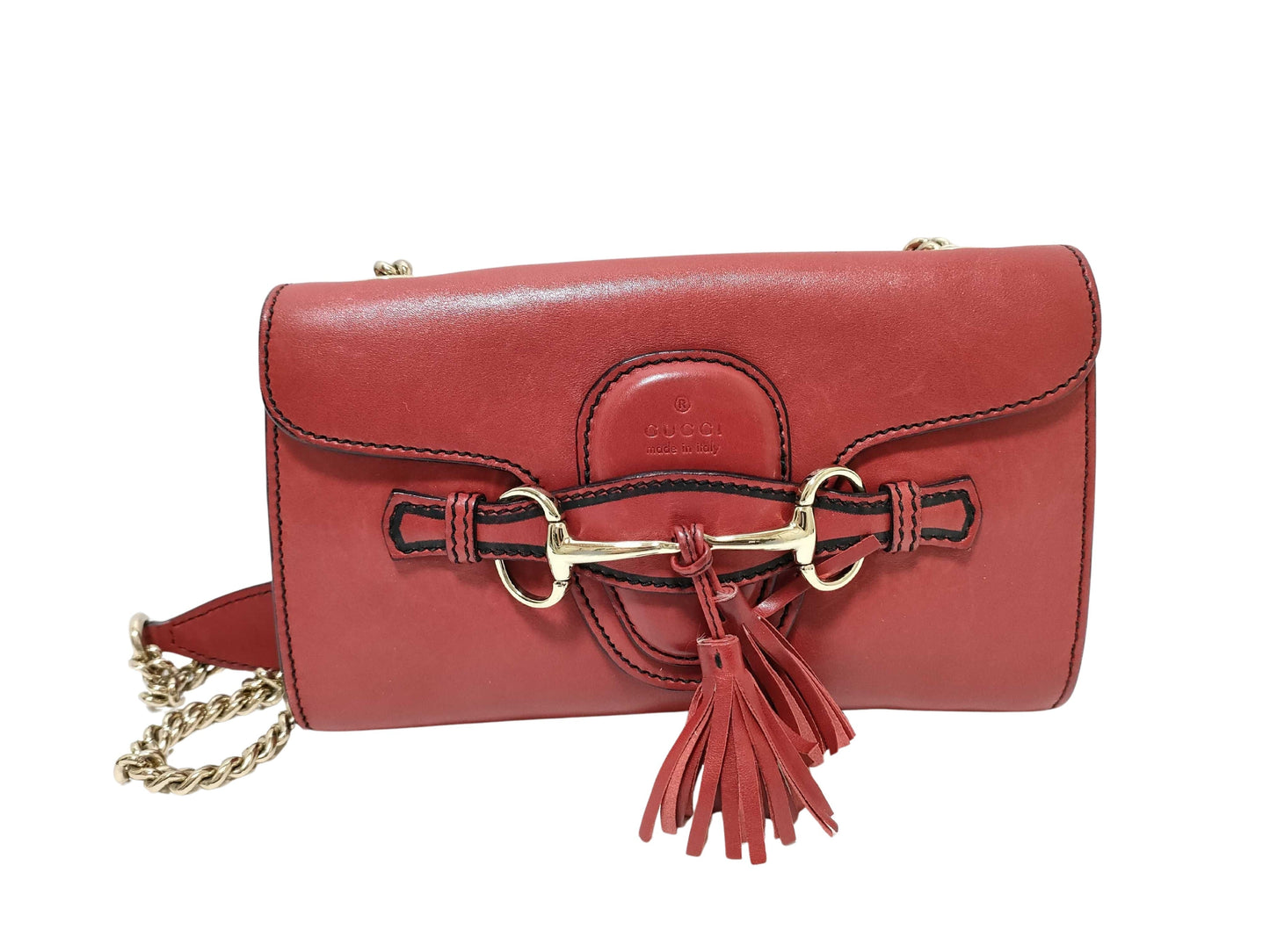 Gucci Emily Chain Flap Bag Leather Red Leather Shoulder Bag Bag ( )