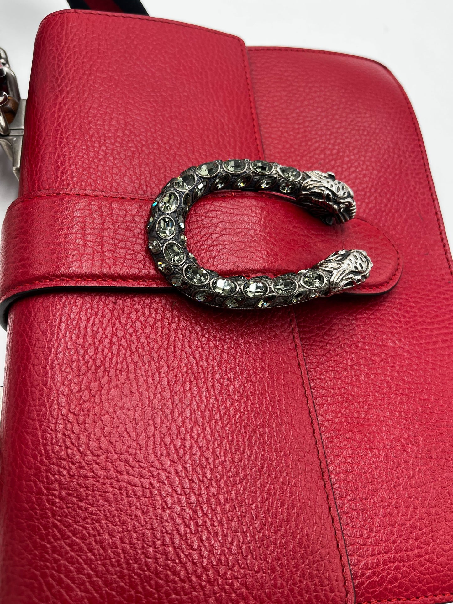 Gucci Dionysus Bamboo Top Handle Bag Leather Red Leather Handbag ( )