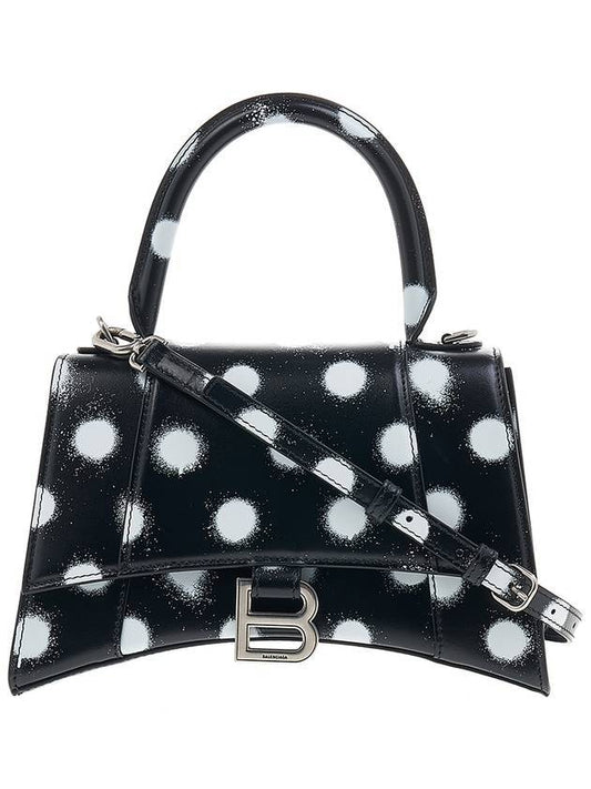 Luxury Balenciaga Trending 2026 Hourglass Small Polka Dot Leather Tote Bag Black