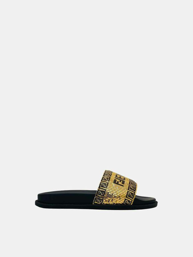 FENDI Fendace Gold & Black Size EU 39 Slides