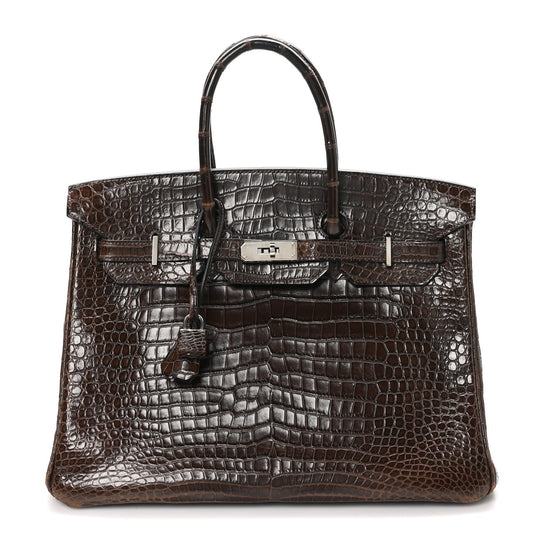Hermes Shiny Porosus Crocodile Birkin 35 Havane