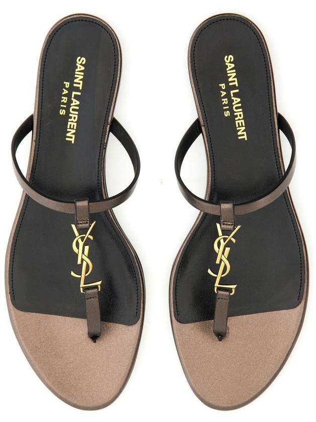 Luxury Saint Laurent Trending 2025 Cassandra Slide Leather Flip Flops Brown