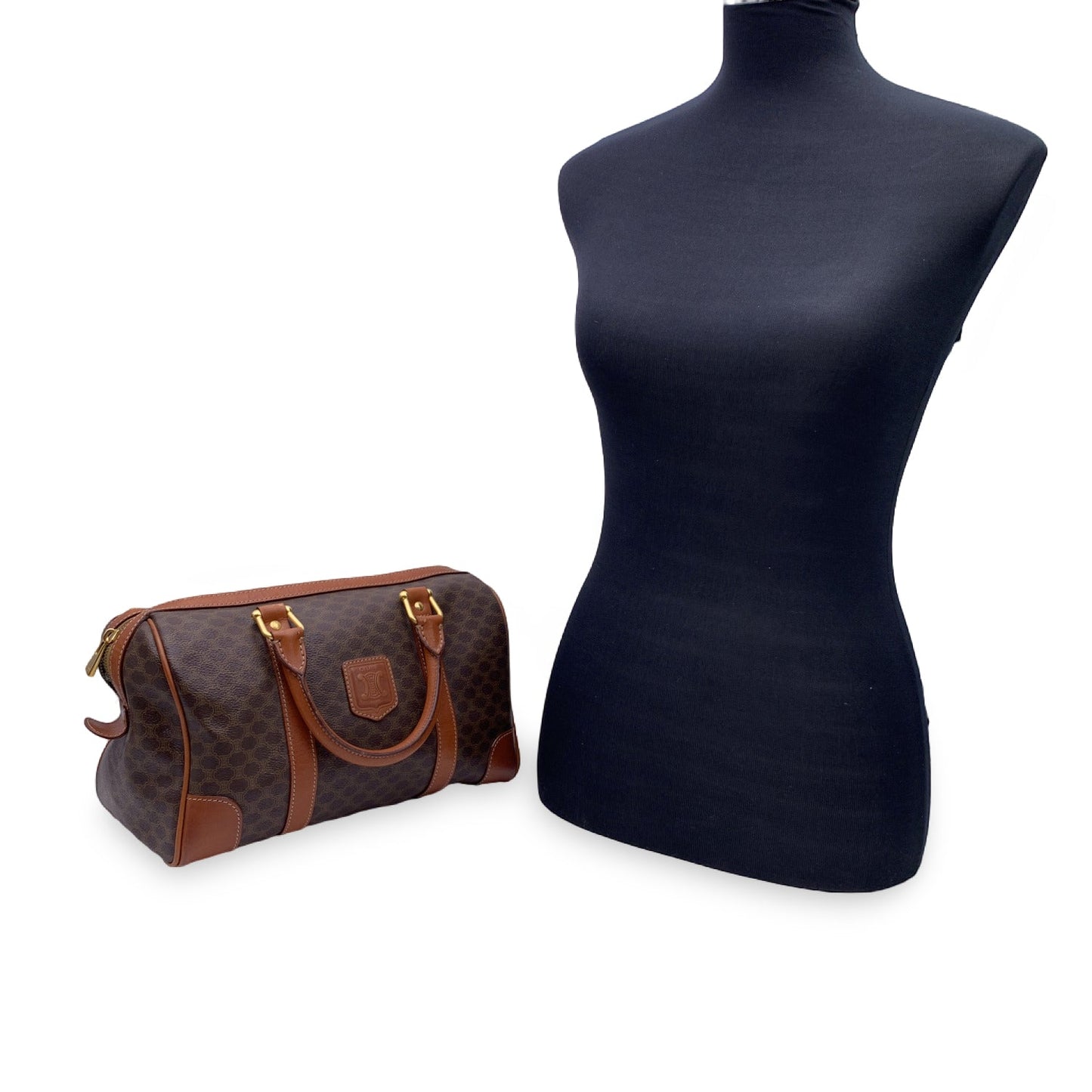Luxury CELINE Vintage Brown Macadam Canvas Boston Bag Duffel Duffle