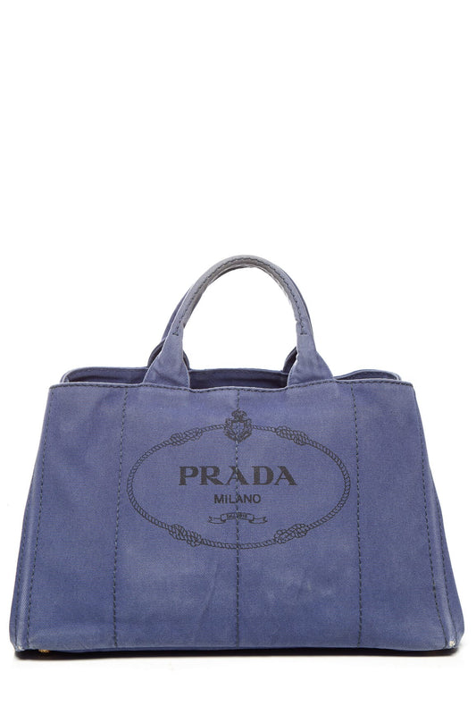 Prada  Blue Canvas Canapa Tote