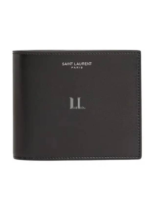 Luxury Saint Laurent Trending 2025 Logo Smooth Leather Half Wallet Black