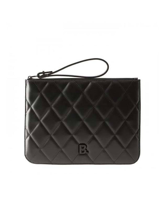 Luxury Balenciaga Trending 2026 B Logo Strap Clutch Bag Black