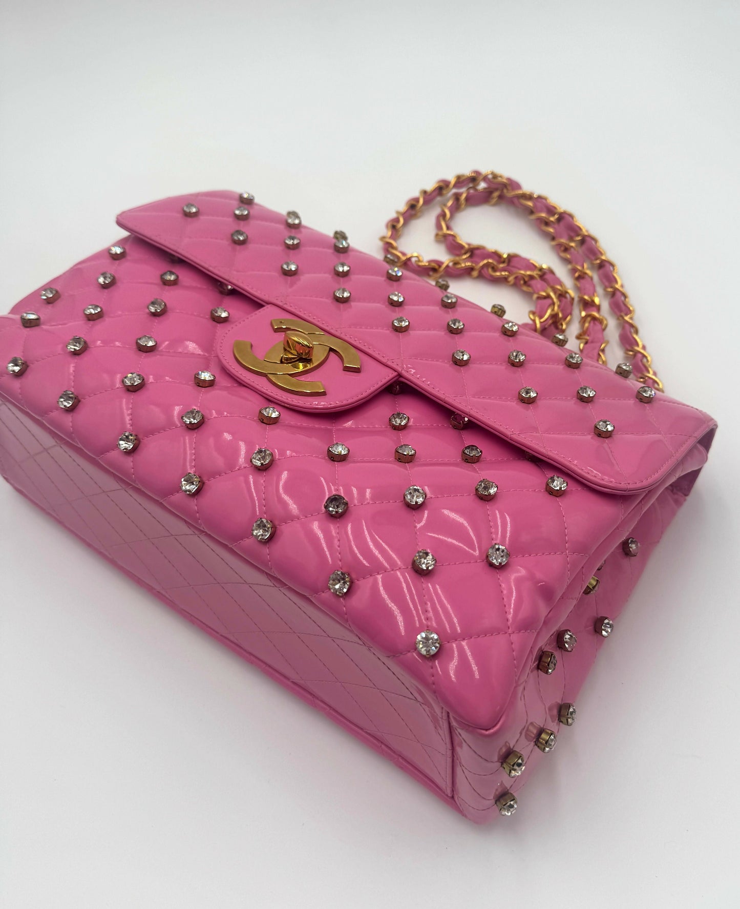 Chanel 1995  Barbie Pink Maxi Rhinestone Flap Bag