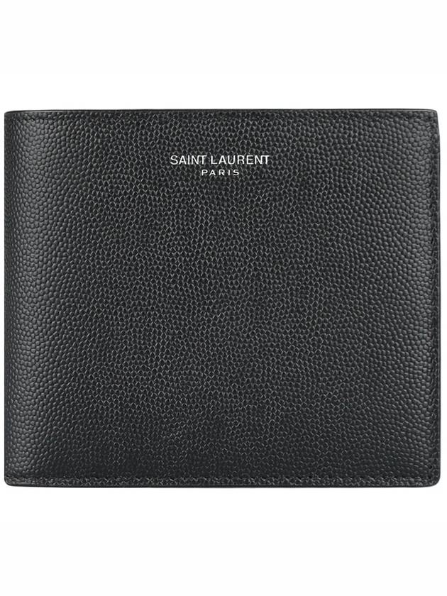 Luxury Saint Laurent Trending 2025 Classic Logo Textured Leather Half Wallet Black