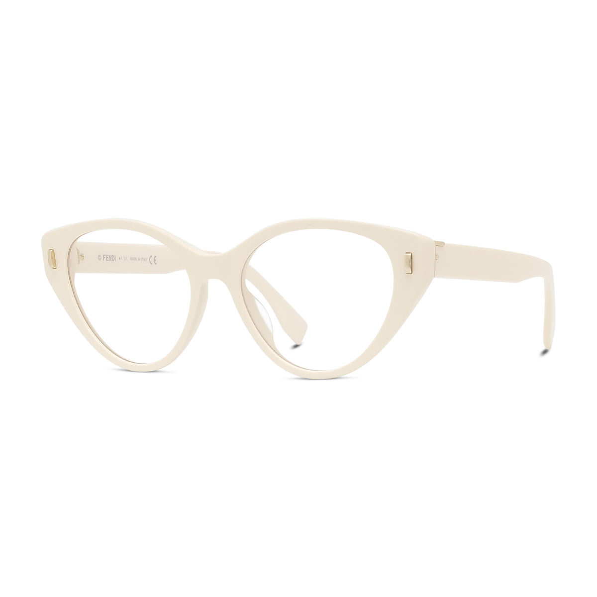 Fendi Eyeglasses Cat Eye Full Rim, Ivory Frame and Clear Demo Lenses Lens FE50020I025