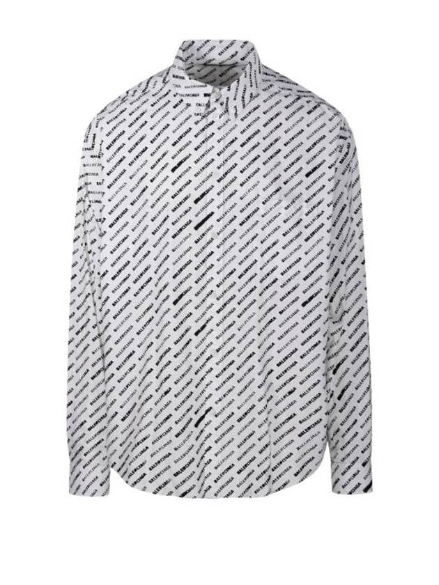 Luxury Balenciaga Trending 2026 Allover Logo Print Long Sleeve Shirt White Black