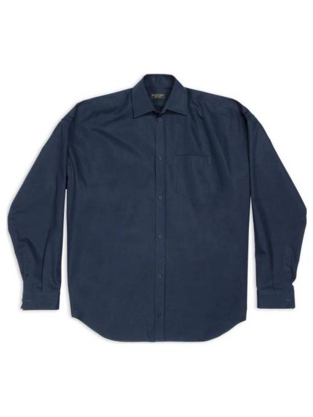Luxury Balenciaga Trending 2026 Micro Canvas Oversized Cocoon Long Sleeve Shirt Midnight Blue