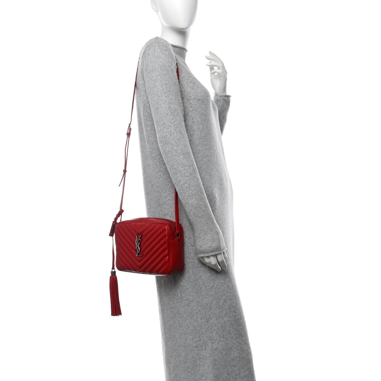 Saint Laurent Calfskin Matelasse Monogram Lou Camera Bag Red