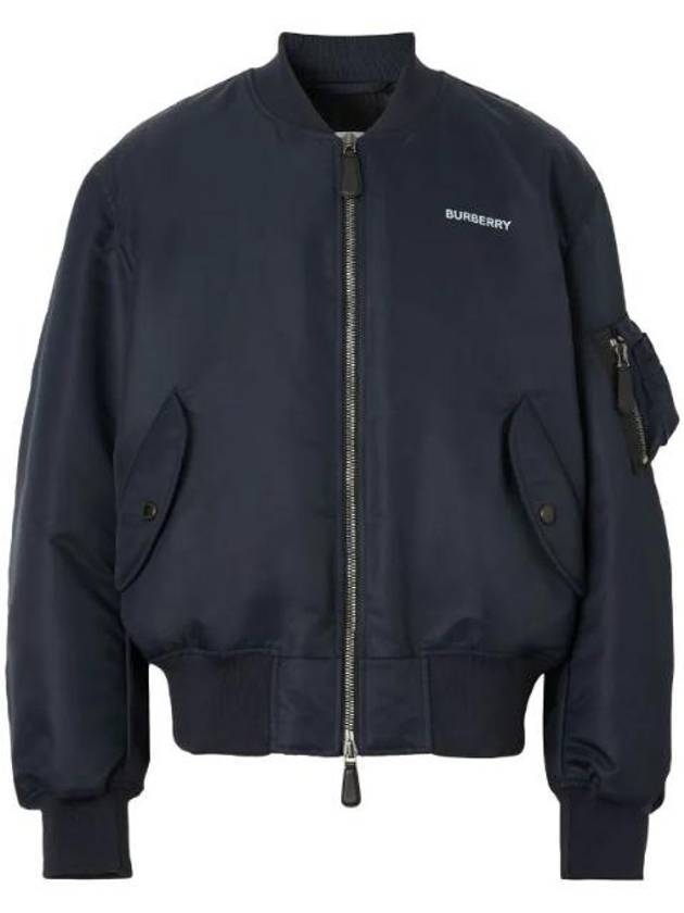 Luxury Burberry Men's Logo Print Nylon Bomber Jacket Smoke Navy