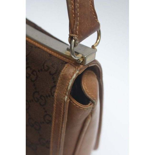 Gucci Envelope Saddle Leather Canvas Shoulder Bag