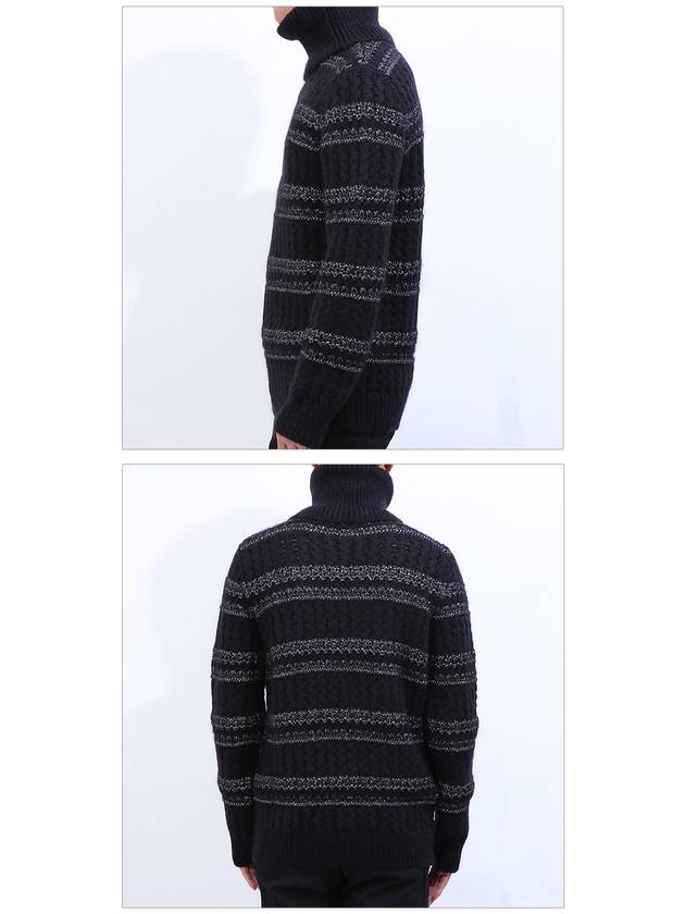 Luxury Saint Laurent Trending 2025 Men's Striped Cable Wool Turtleneck Black