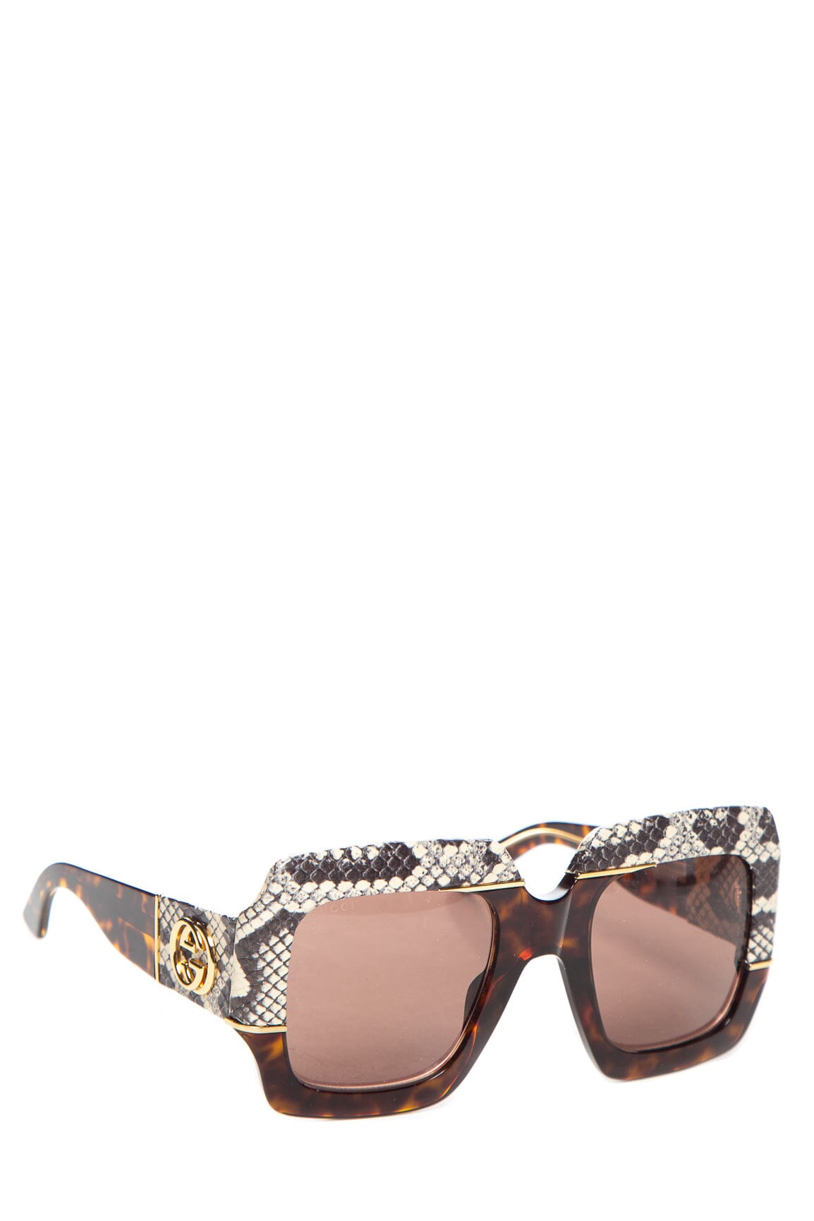 Gucci Tortoise with Python Detail Square Sunglasses