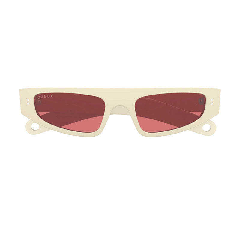 Gucci Sunglasses Cat Eye Full Rim, Shiny Ivory Frame and Red Lens GG1634S005