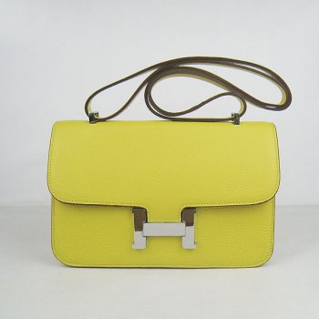 Luxury Hermes Calf Leather H020 Handbag Lemon Yellow Silver