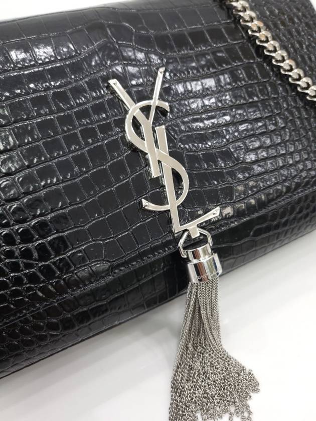 Luxury Saint Laurent Trending 2025 Crocodile Kate Medium Chain Tassel Bag