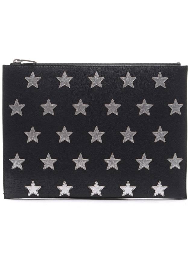 Luxury Saint Laurent Trending 2025 Star Patch Leather Clutch Bag Black