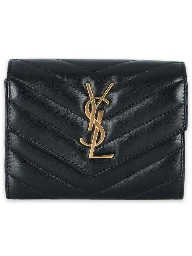 Luxury Saint Laurent Trending 2025 Cassandre Matelasse Compact Quilted Lambskin Half Wallet Black