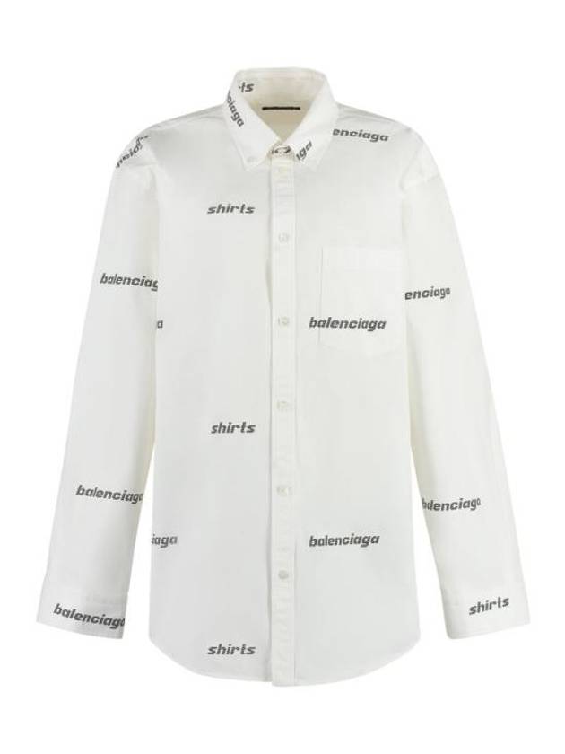 Luxury Balenciaga Trending 2026 Printed Logo Allover Cotton Long Sleeve Shirt White