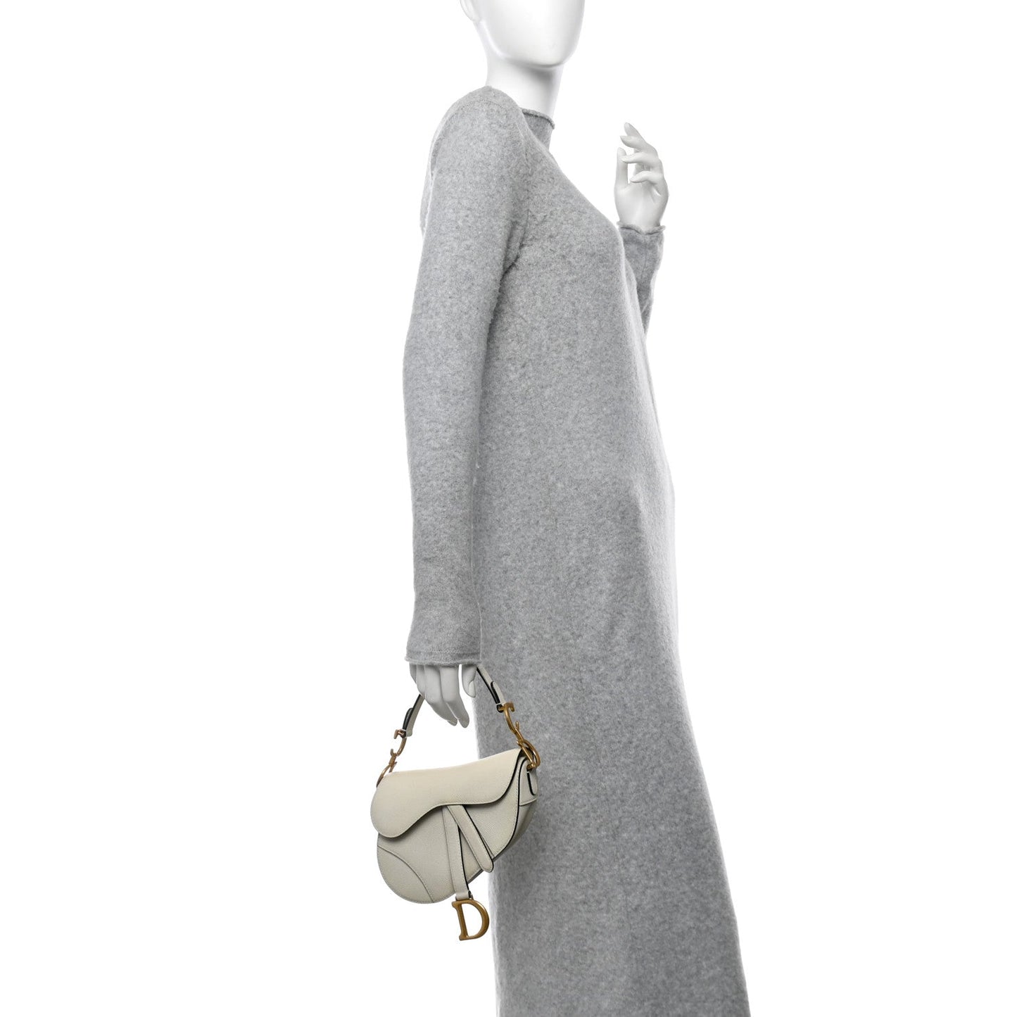 Christian Dior Grained Calfskin Mini Saddle Bag White