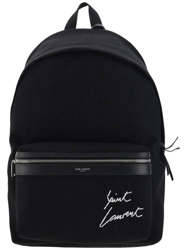 Luxury Saint Laurent Trending 2025 Embroidered City Canvas Backpack Black