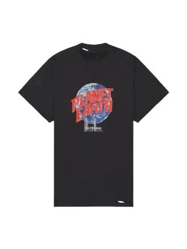 Luxury Balenciaga Trending 2026 Planet Earth Oversized Short Sleeve T-Shirt Black