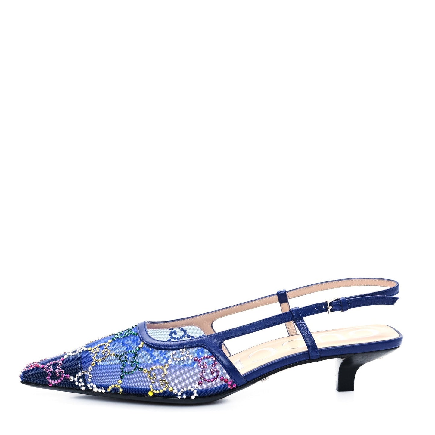 Gucci Tela Retino Nappa Charlotte Crystal GG Monogram Square G 35mm Slingback Pumps 35.5 Splash Net Blue Witch