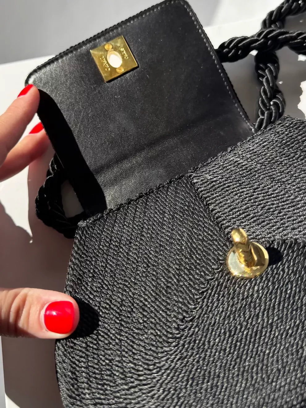 Chanel  1997 Limited Edition Black Cord CC Turn Clasp Bag