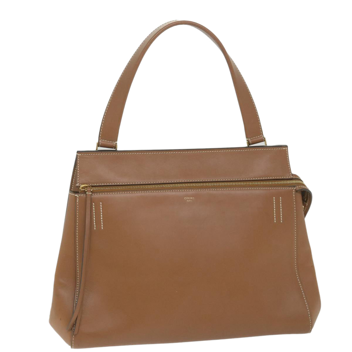 Luxury CELINE Edge Hand Bag Leather Brown  10092