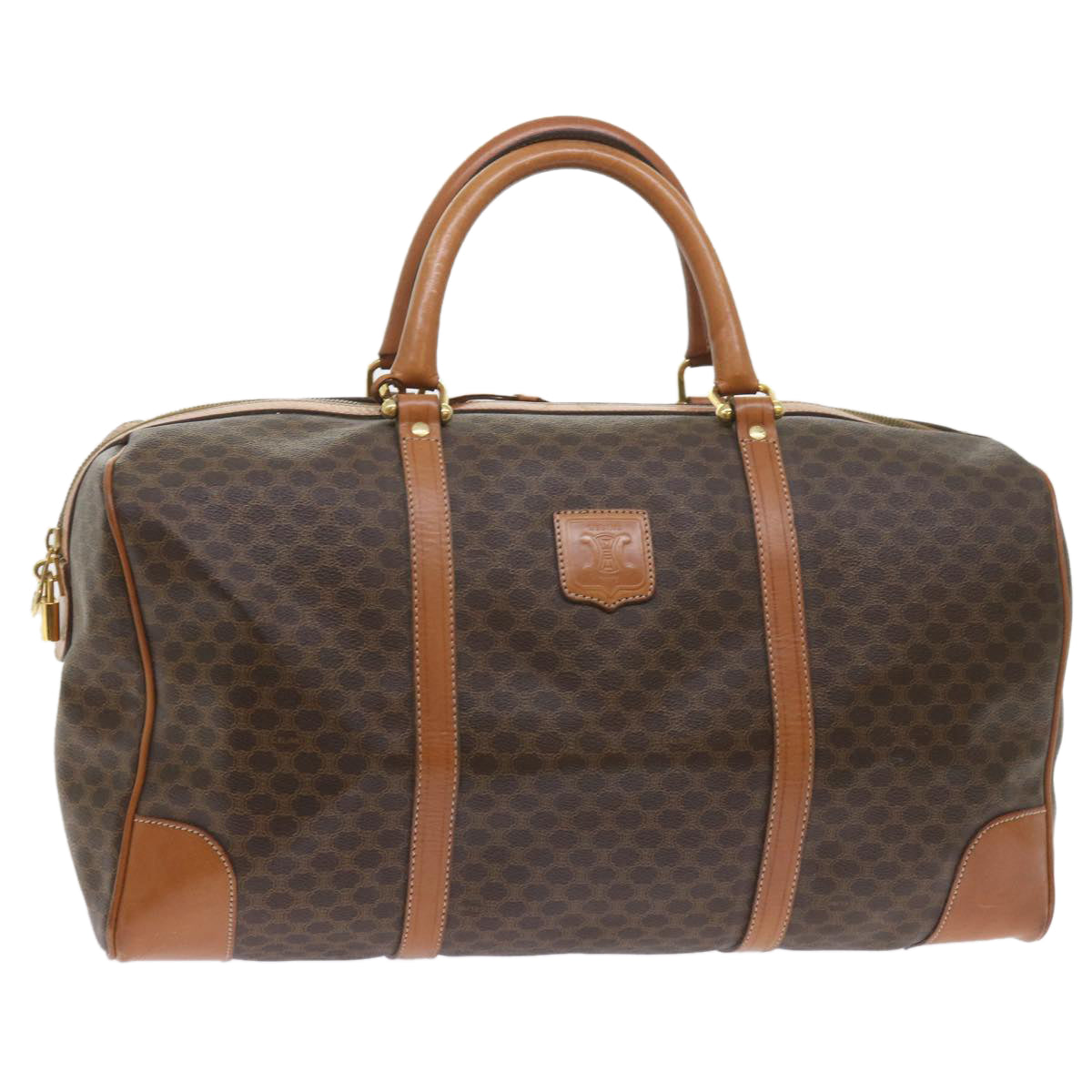 Luxury CELINE Macadam Canvas Boston Bag PVC Leather Brown  10153