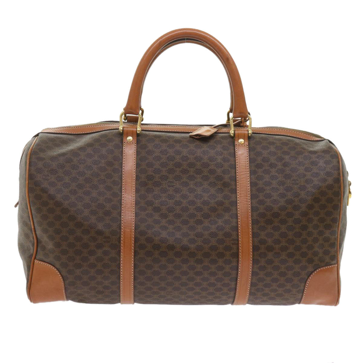 Luxury CELINE Macadam Canvas Boston Bag PVC Leather Brown  10153