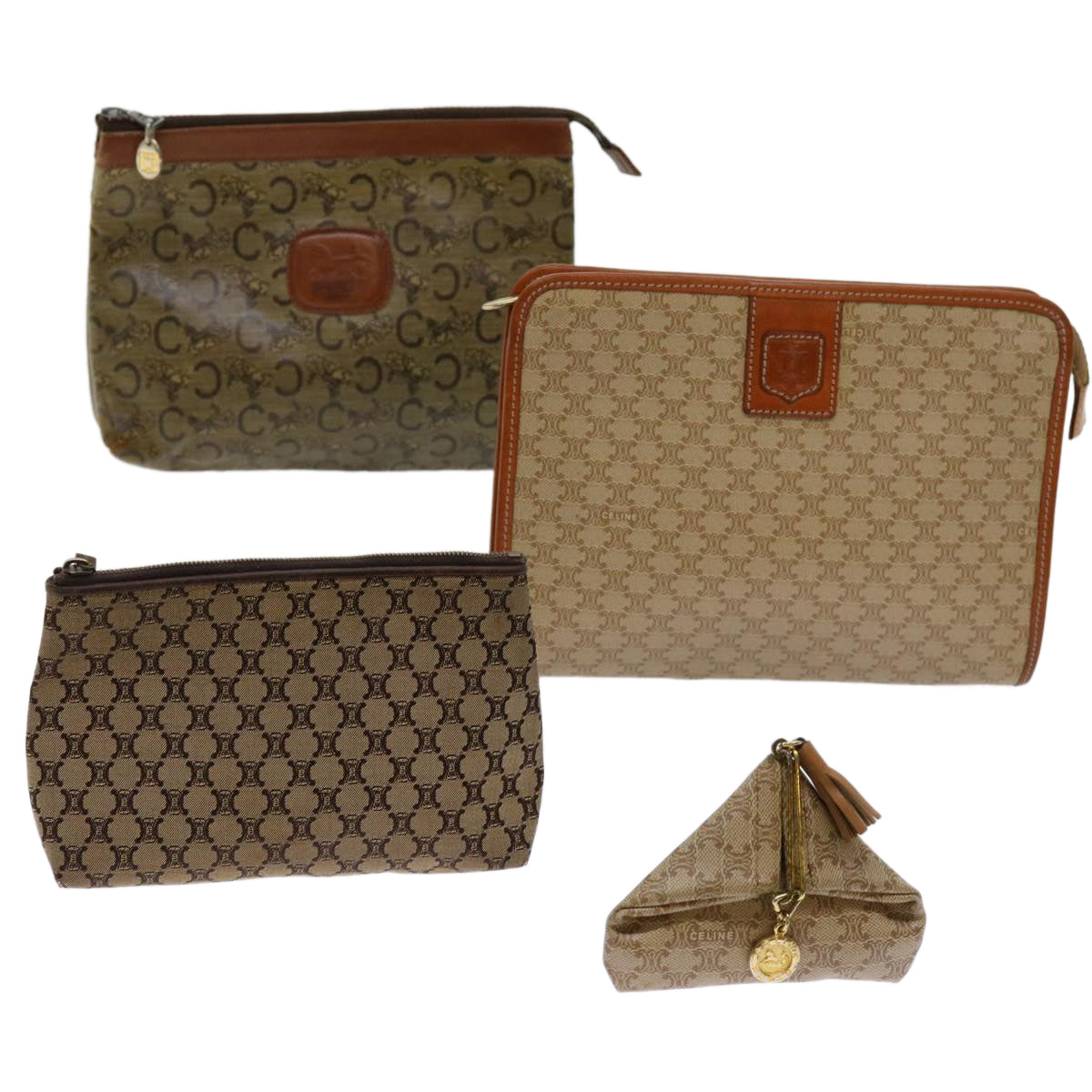 Luxury CELINE Macadam Canvas Clutch Bag Coated Canvas 4Set Beige Brown 10462