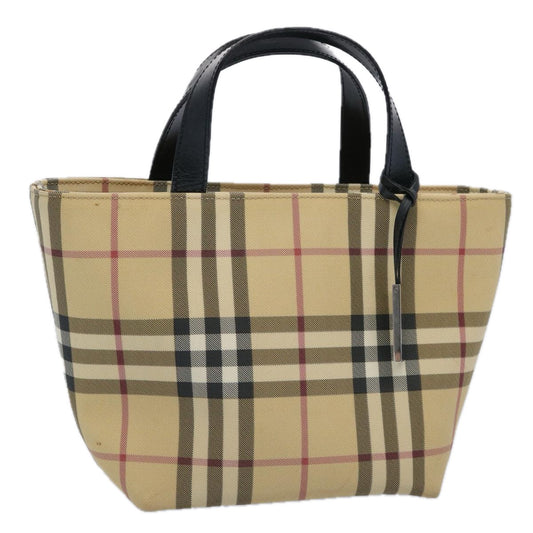 Luxury Burberry Nova Check Hand Bag Coated Canvas Beige Auth bs10942